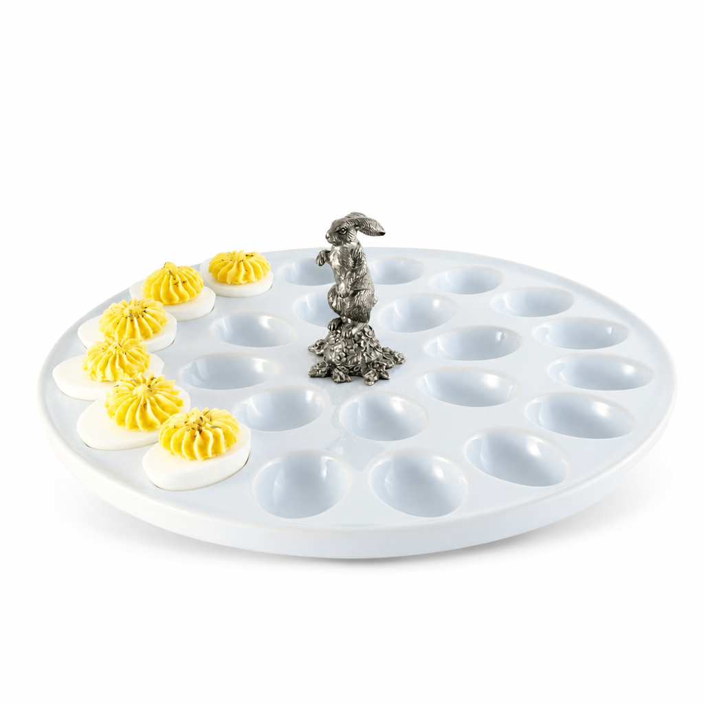 Deviled Egg Tray with Pewter Standing Rabbit 1
