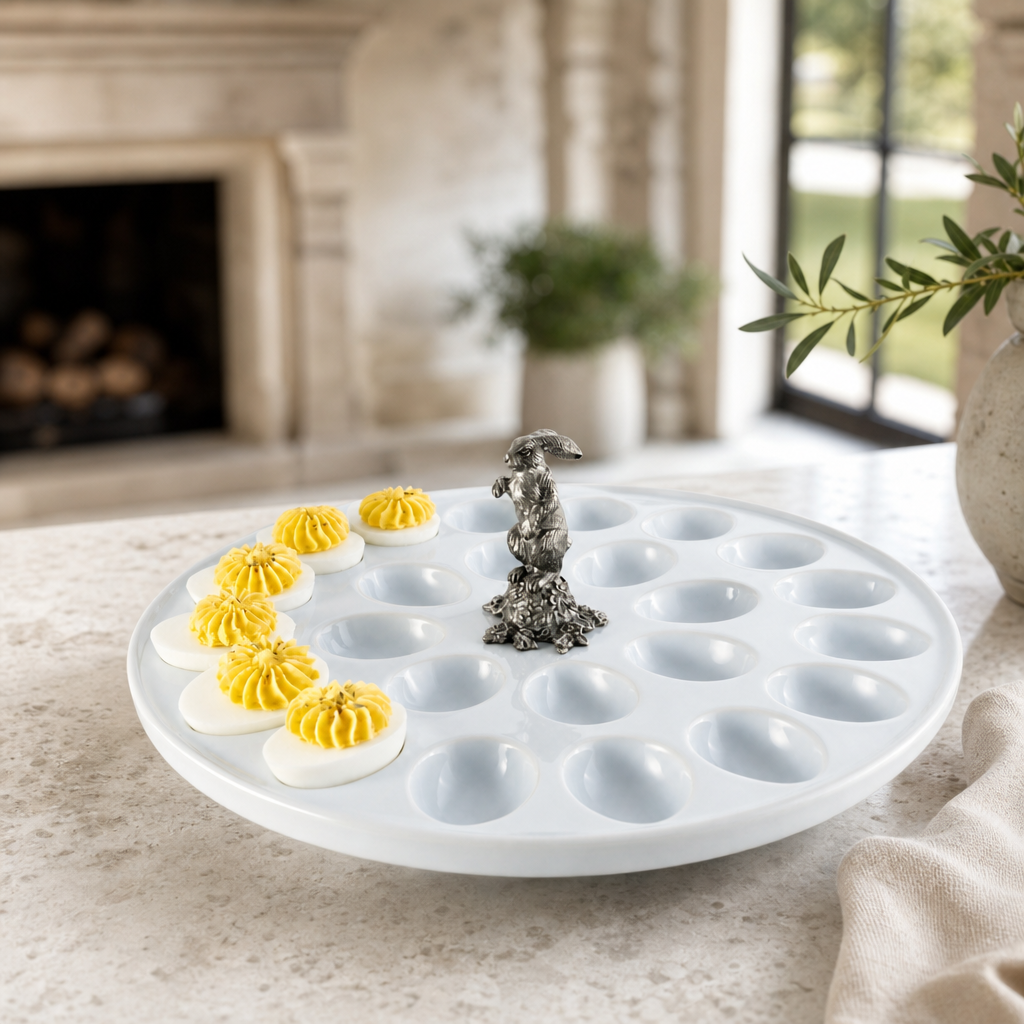 Deviled Egg Tray with Pewter Standing Rabbit 1