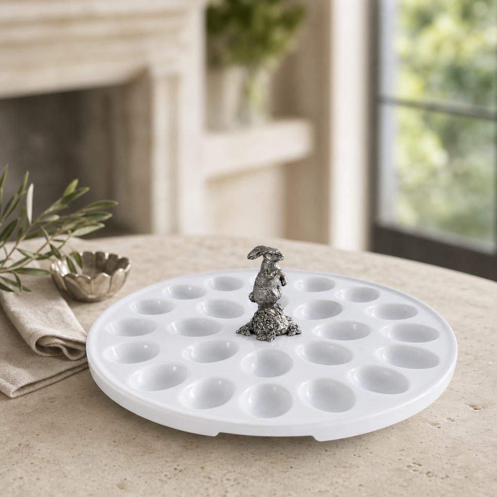 Deviled Egg Tray with Pewter Standing Rabbit 3