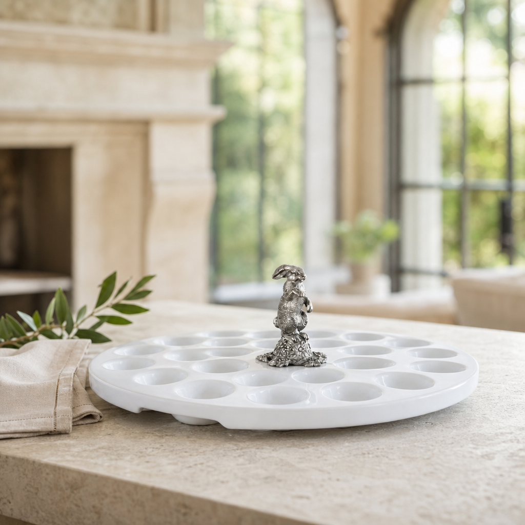 Deviled Egg Tray with Pewter Standing Rabbit 4