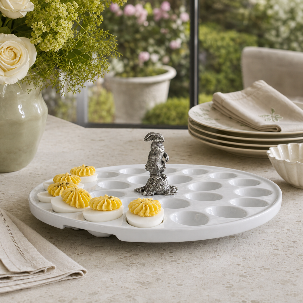Deviled Egg Tray with Pewter Standing Rabbit 6