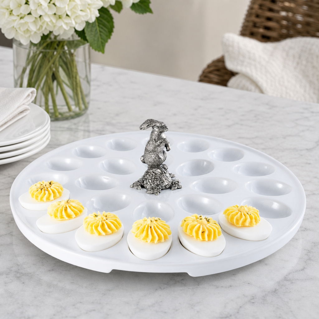 Deviled Egg Tray with Pewter Standing Rabbit 7