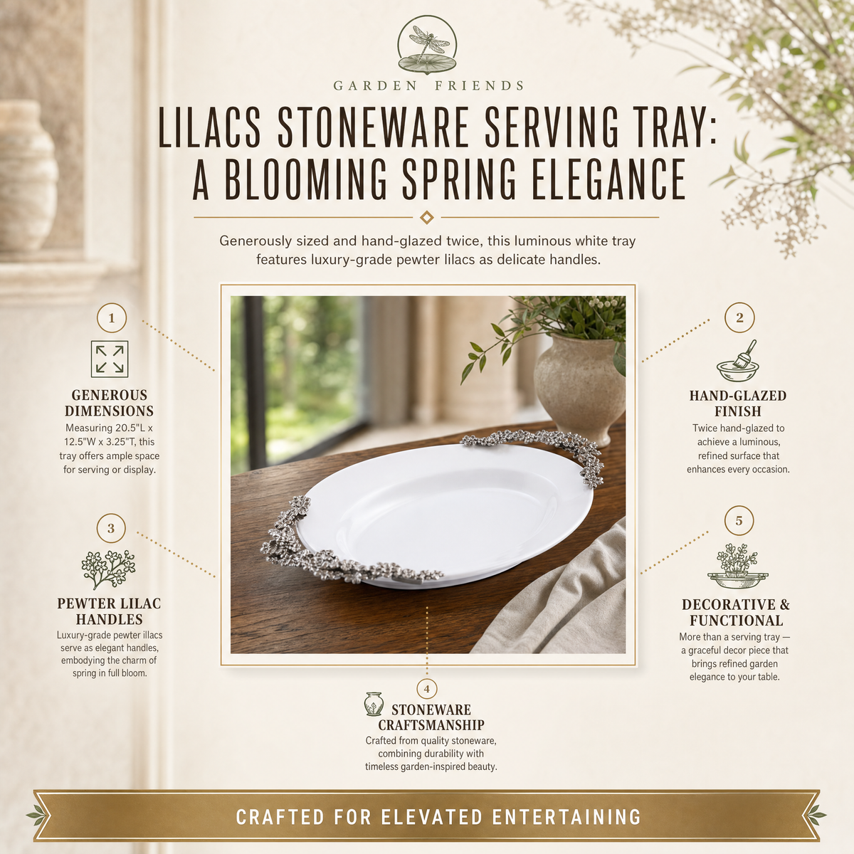 Lilacs Stoneware Serving Tray 8