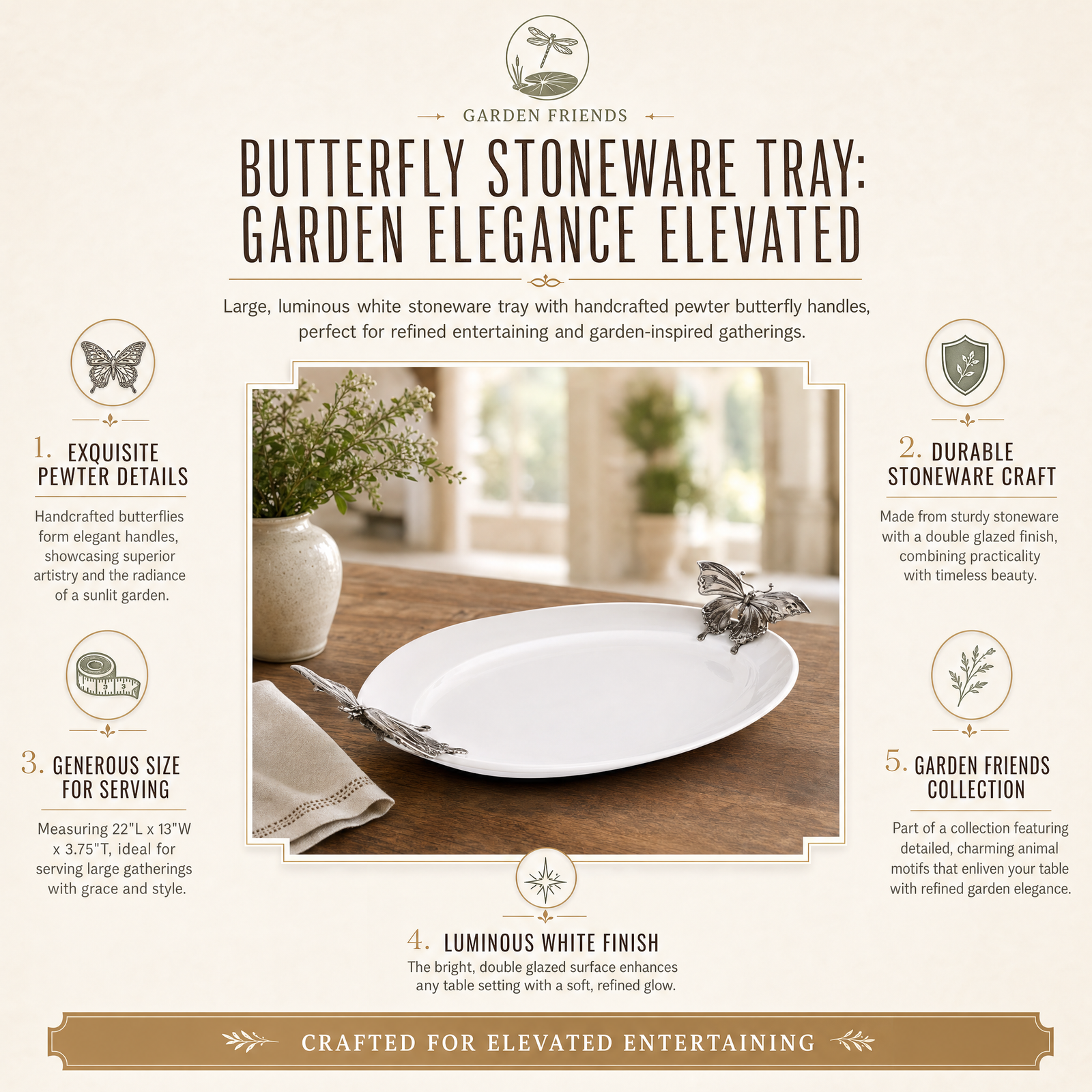 Butterfly Stoneware Tray X-Large 9