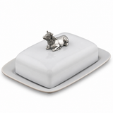 Stoneware Butter Dish with Pewter Mabel the Cow 1