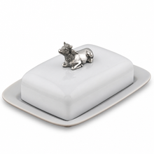 Stoneware Butter Dish with Pewter Mabel the Cow 1