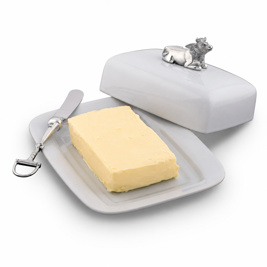 Stoneware Butter Dish with Pewter Mabel the Cow 6