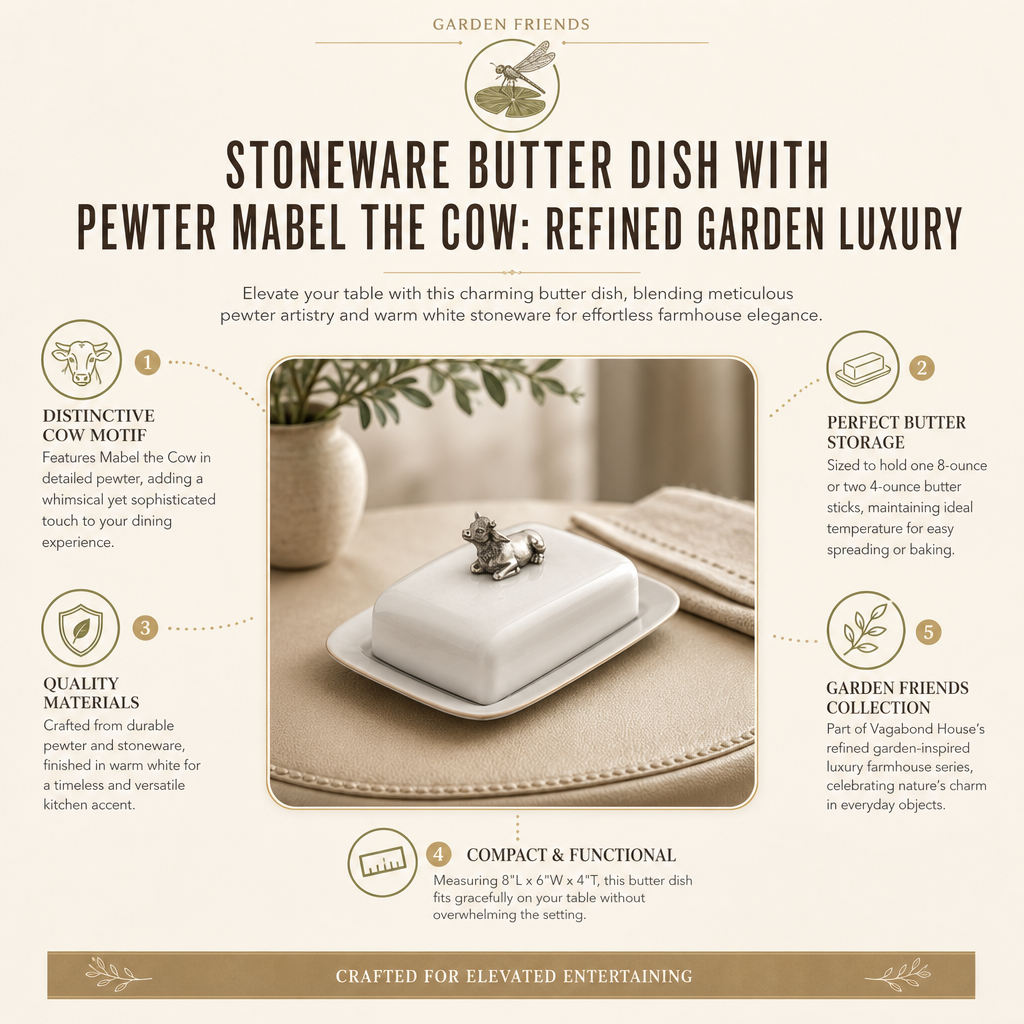Stoneware Butter Dish with Pewter Mabel the Cow 1