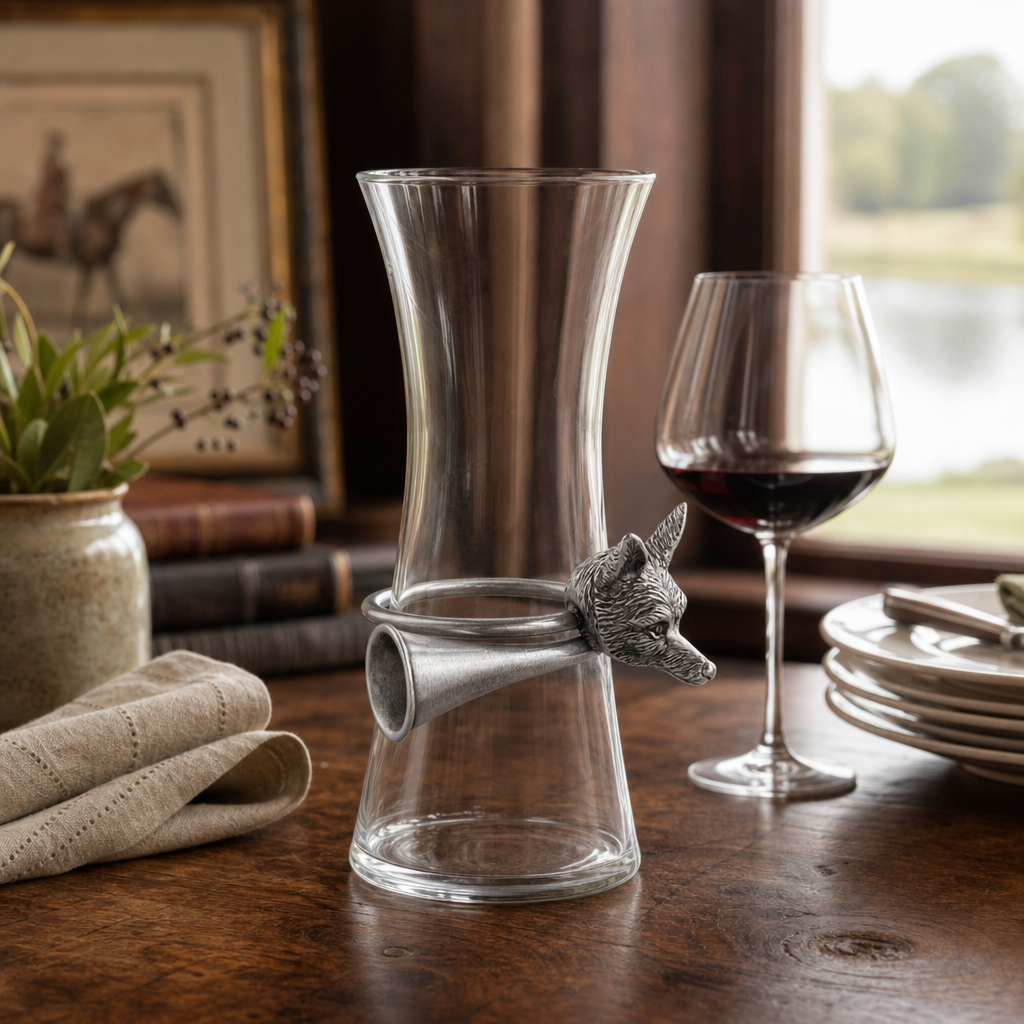 Wine Carafe with Pewter Hunt Equestrian Horn 9