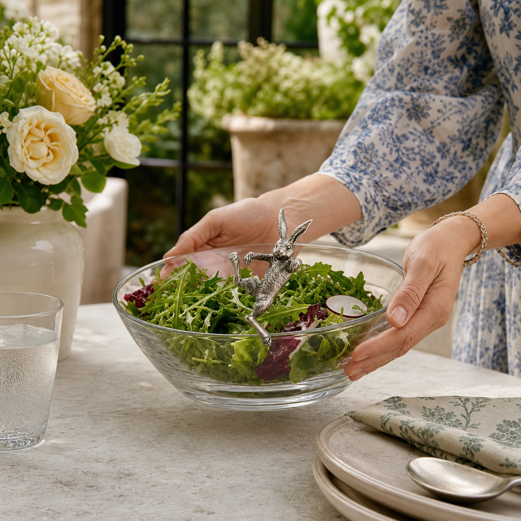 Climbing Bunny Glass Serving / Salad Bowl 6
