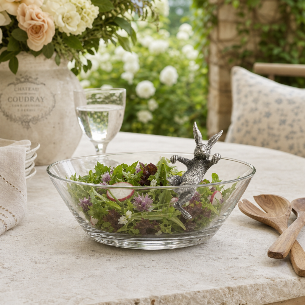 Climbing Bunny Glass Serving / Salad Bowl 9