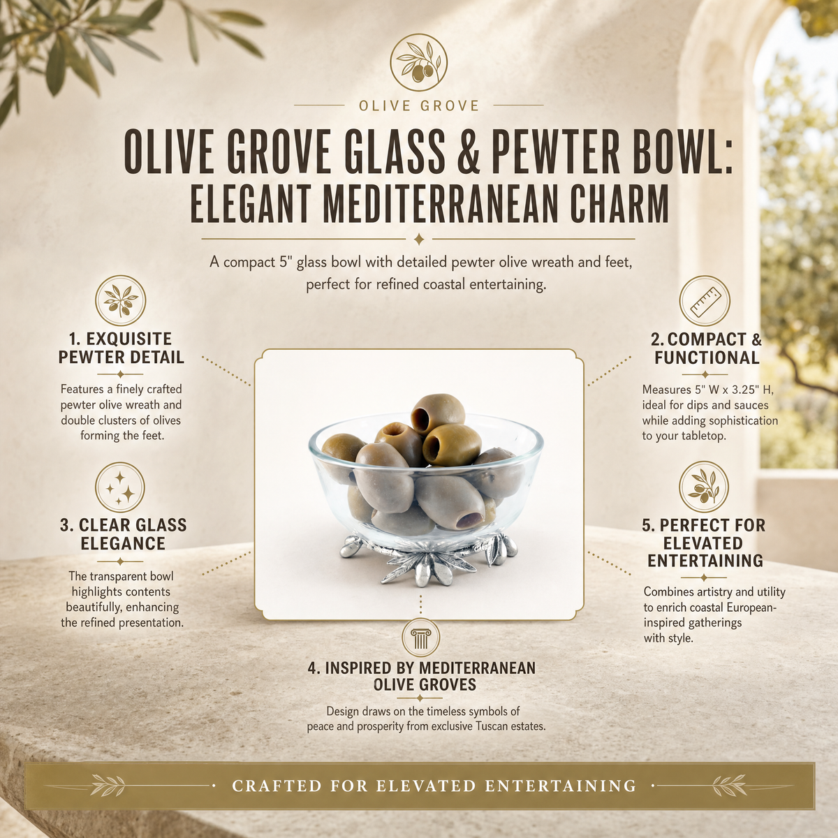 Olive Grove Glass & Pewter Bowl 10