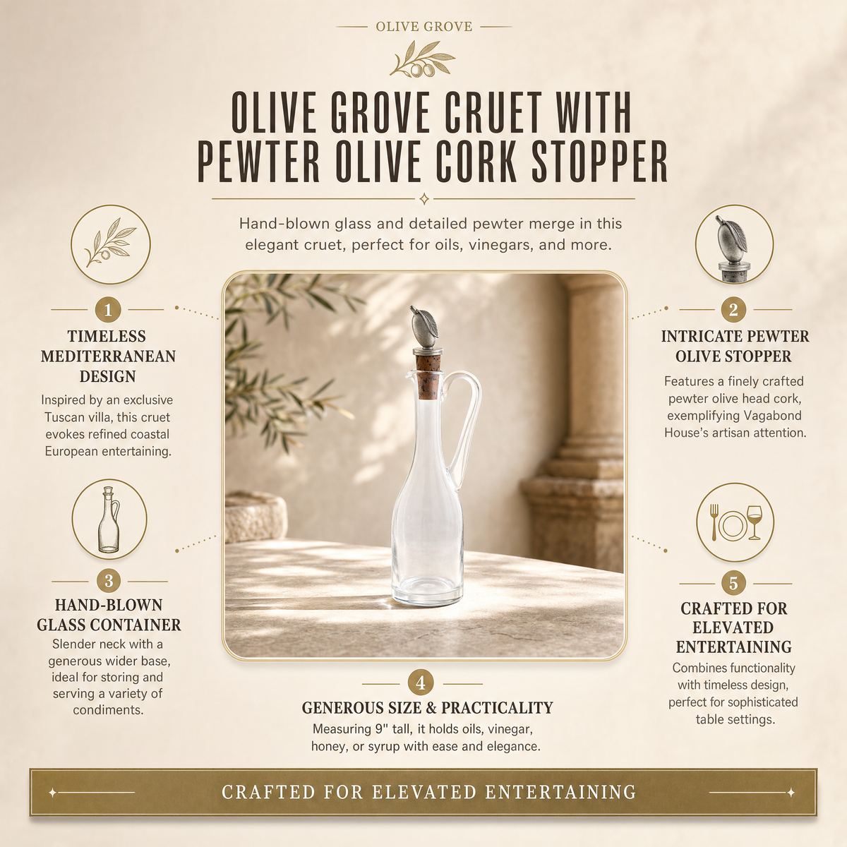 Cruet Bottle with Pewter Olive Head Cork Stopper 9