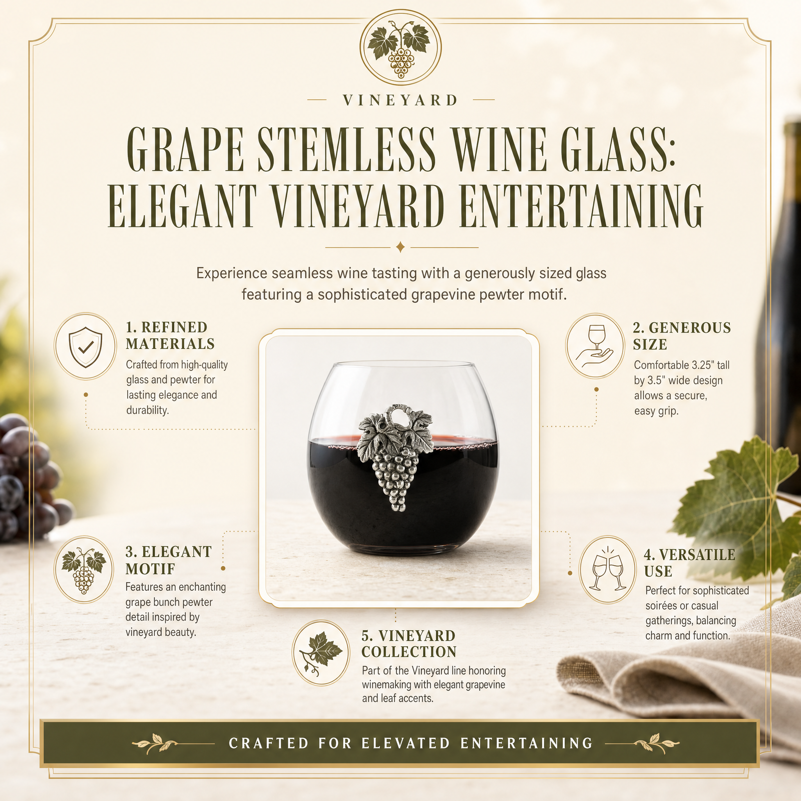 Grape Stemless Wine Glass 11