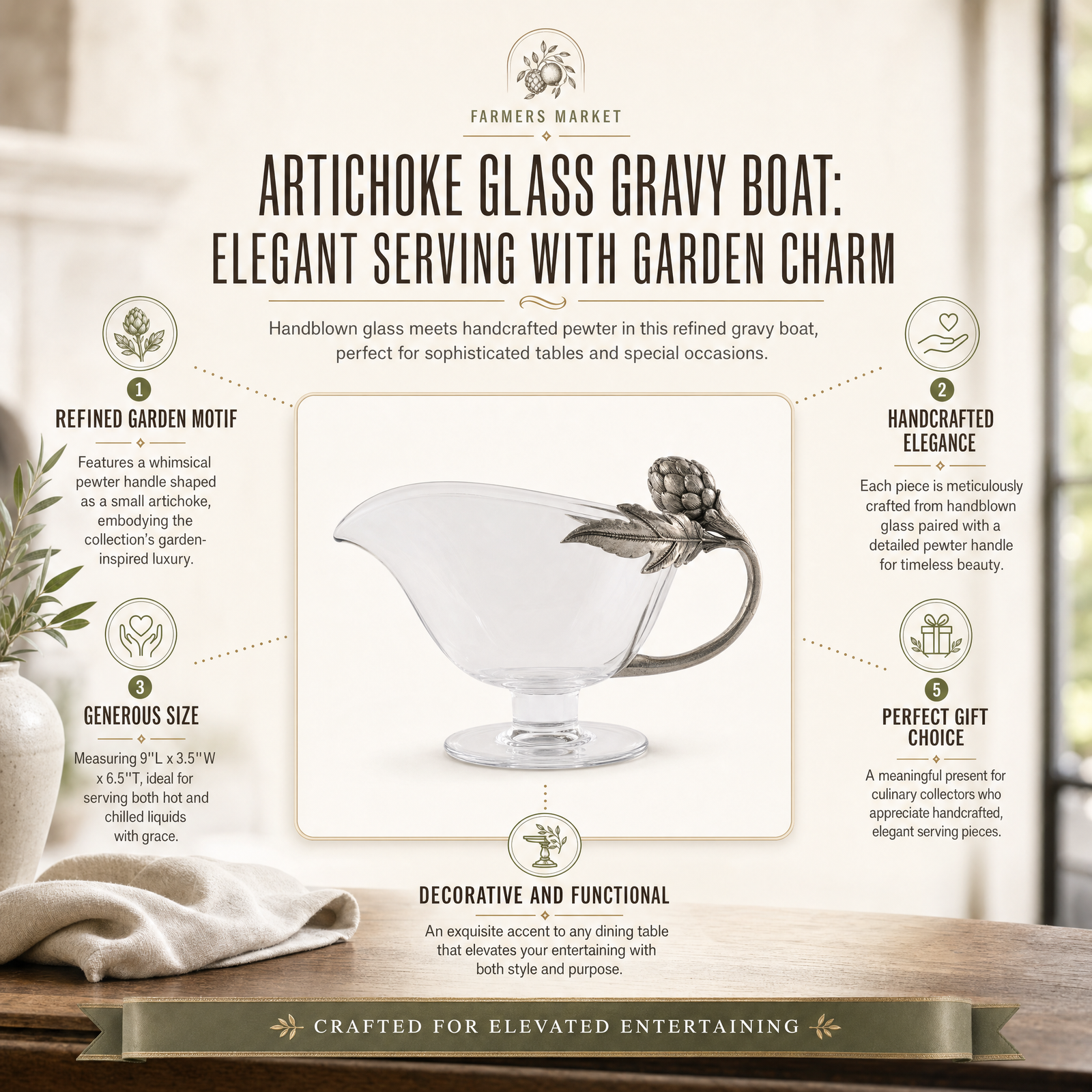 Artichoke Glass Gravy Boat 12