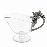 Hand Blown Glass Gravy Boat Pewter Harvest Turkey 1