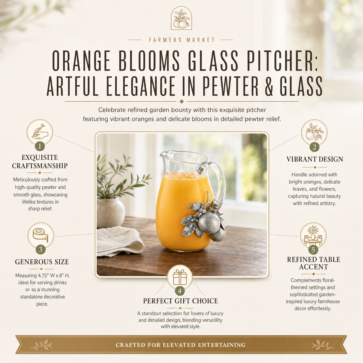 Orange Blooms Glass Pitcher 10