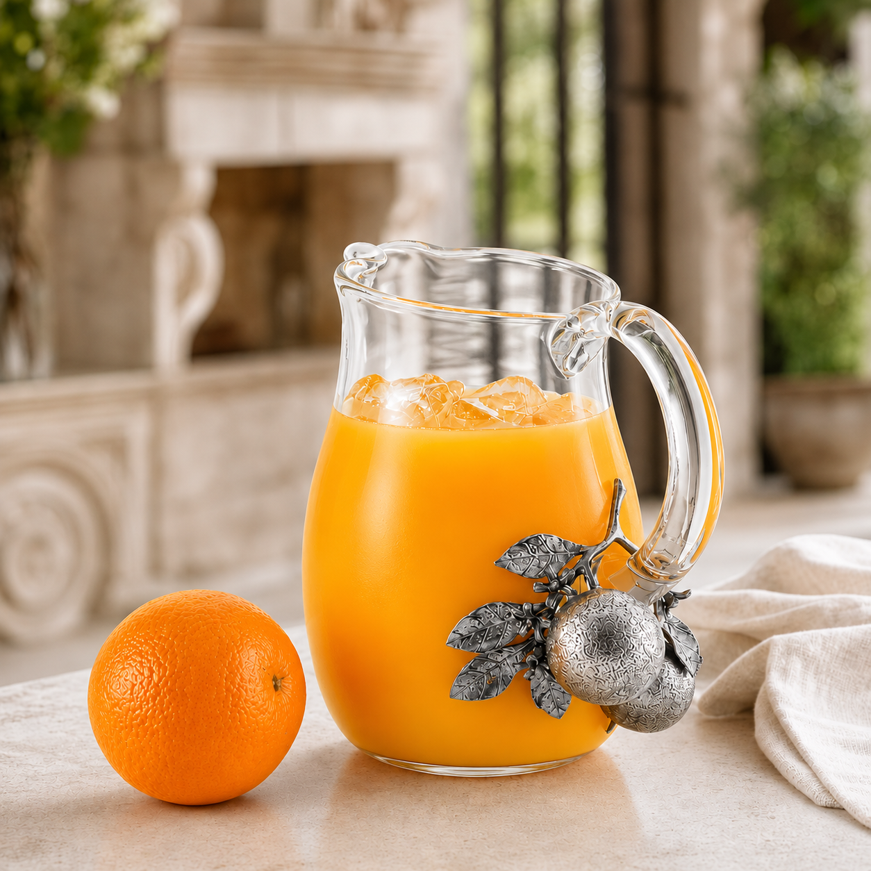 Orange Blooms Glass Pitcher 1