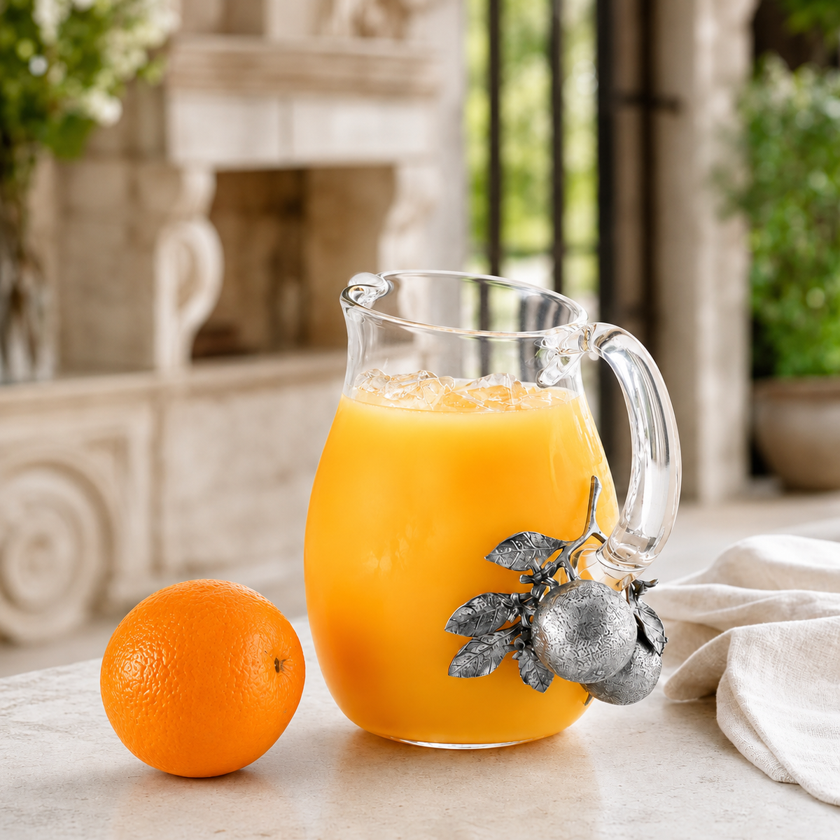 Orange Blooms Glass Pitcher 2