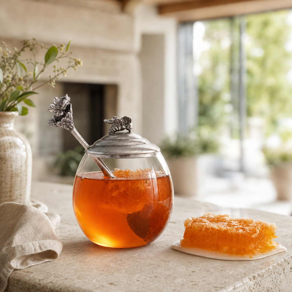 Bee Glass Honey Pot with Spoon 1