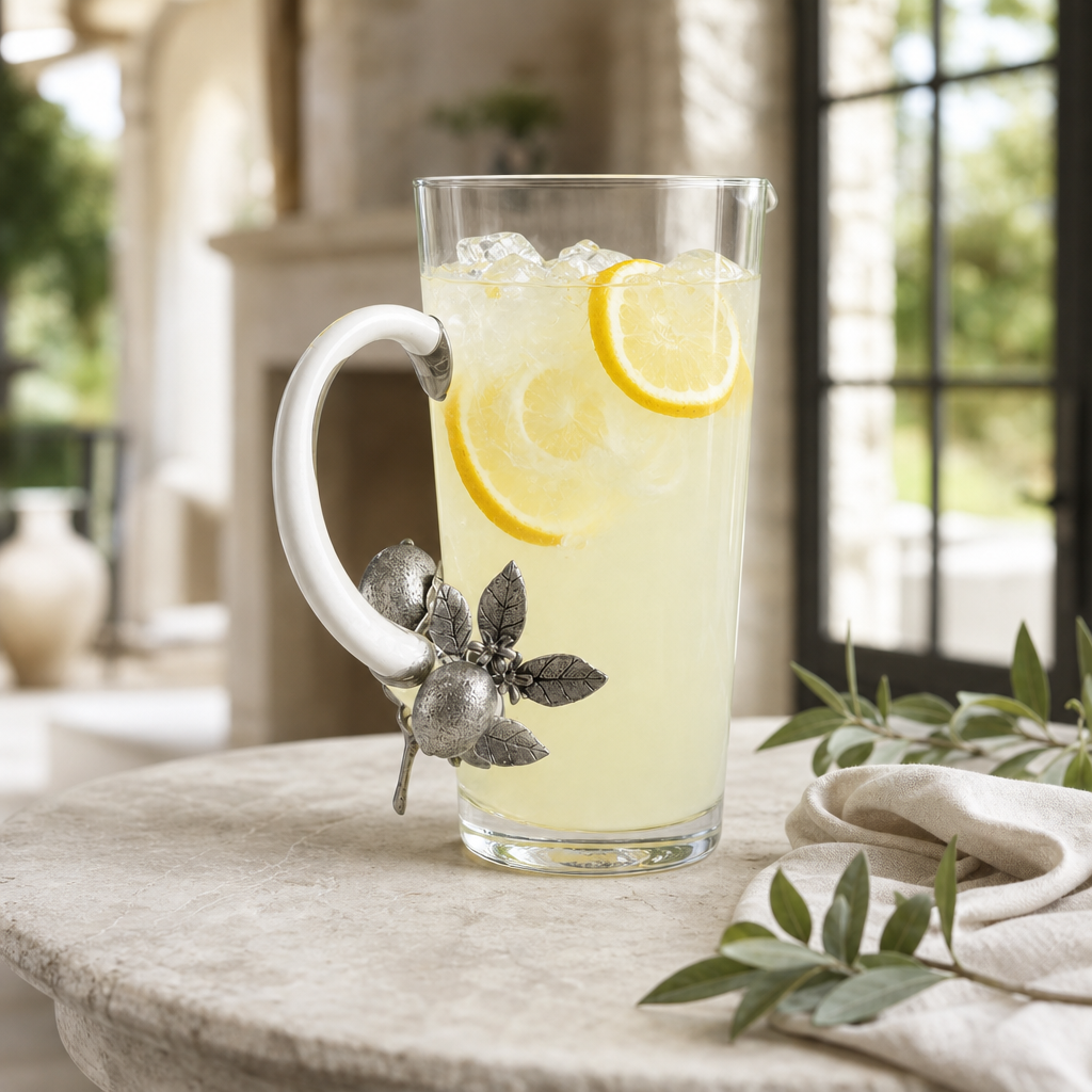 Glass Pitcher Pewter Lemon Bouquet Handle 2