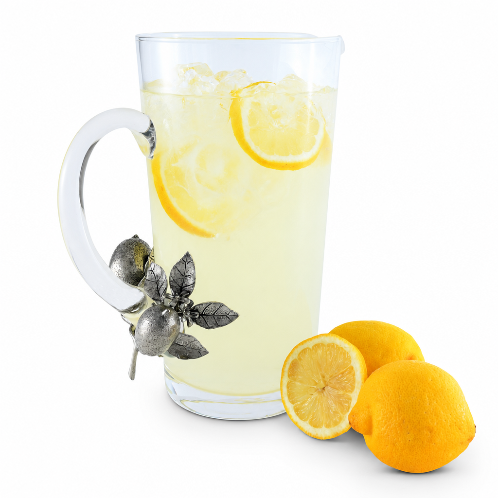 Glass Pitcher Pewter Lemon Bouquet Handle 1