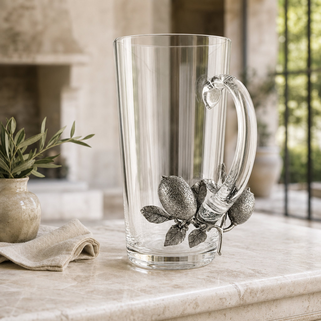Glass Pitcher Pewter Lemon Bouquet Handle 3