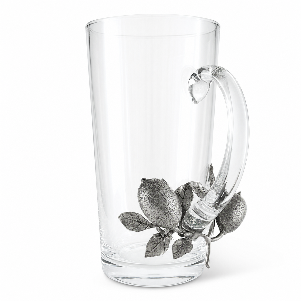 Glass Pitcher Pewter Lemon Bouquet Handle 10