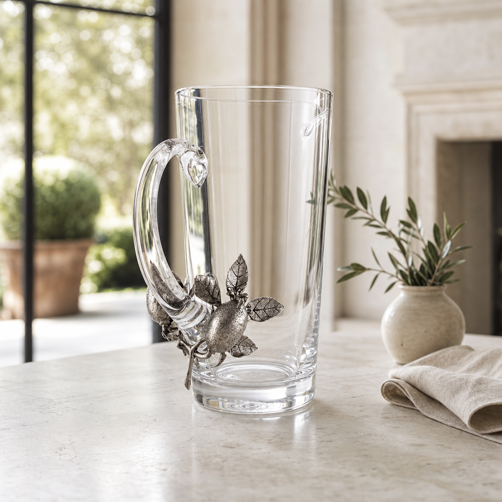 Glass Pitcher Pewter Lemon Bouquet Handle 4