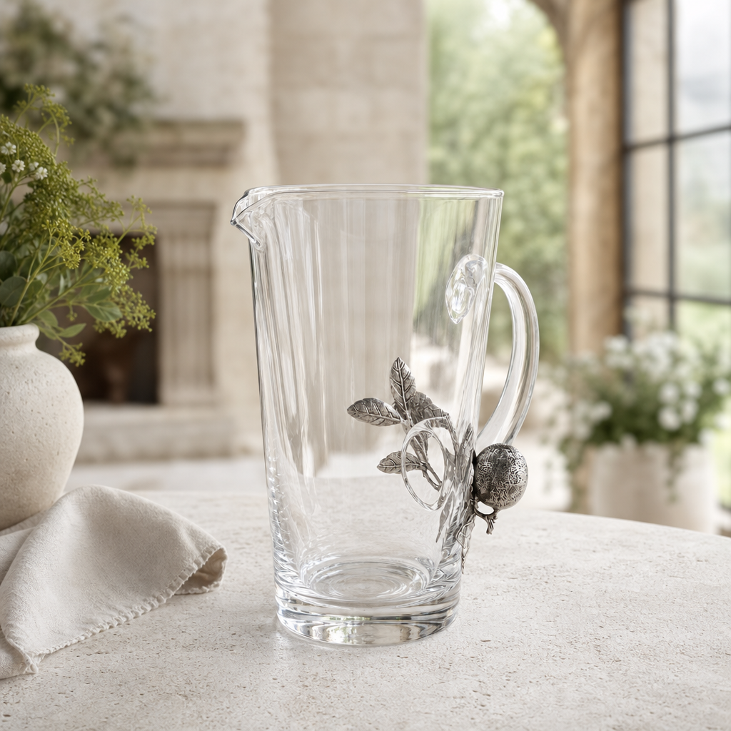 Glass Pitcher Pewter Lemon Bouquet Handle 5