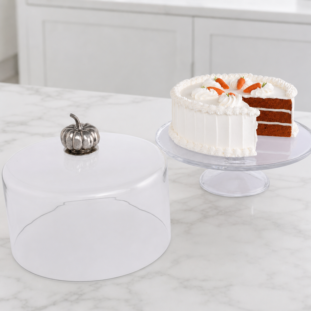 Pumpkin Knob Glass Covered Cake / Dessert Stand 10