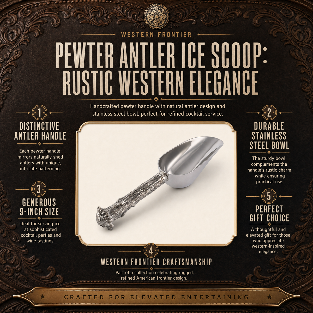 Pewter Antler Ice Scoop 11