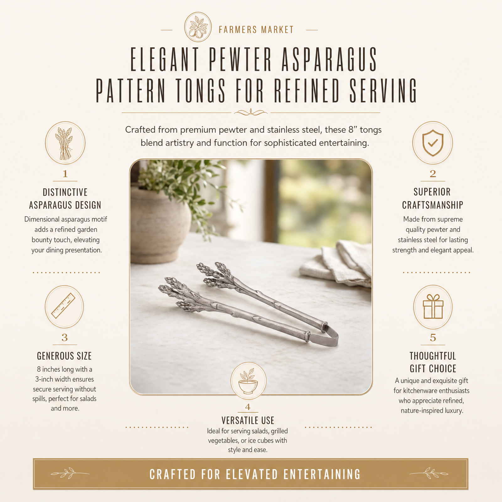 Pewter Asparagus Pattern Tongs 10