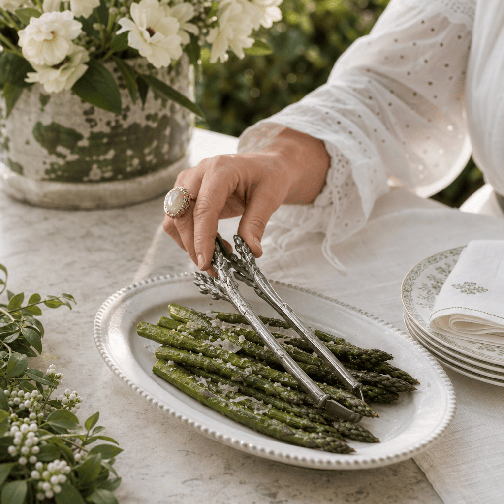 Pewter Asparagus Pattern Tongs 6