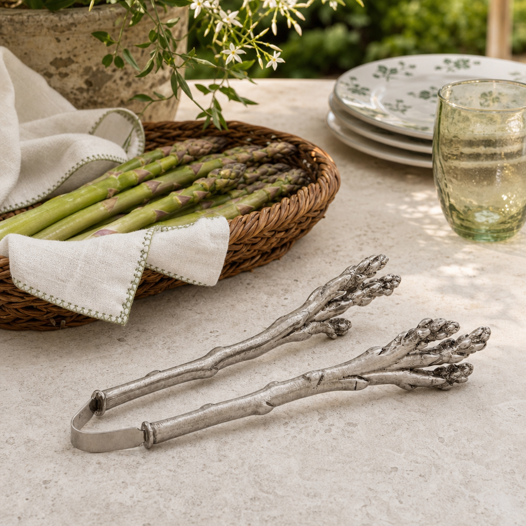 Pewter Asparagus Pattern Tongs 8
