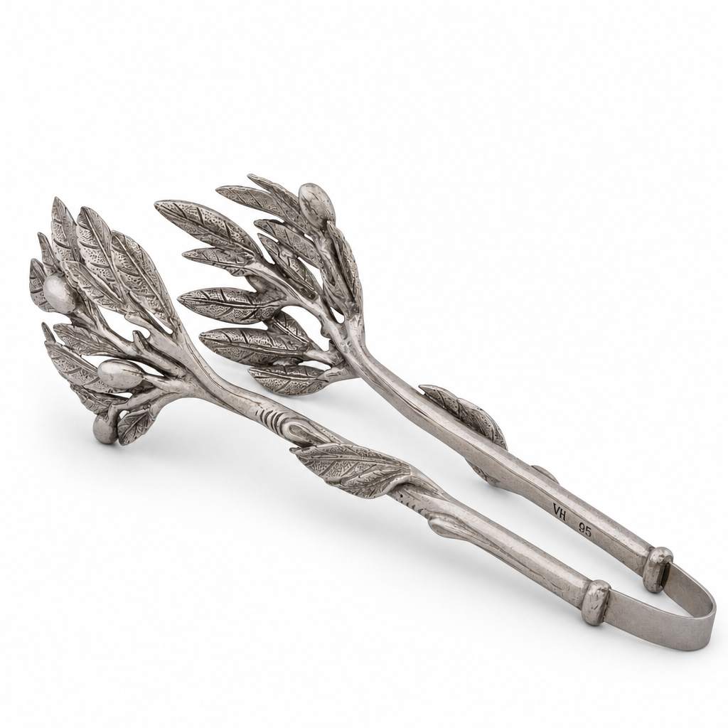Pewter Olive Pattern Ice / Bread Tongs 1
