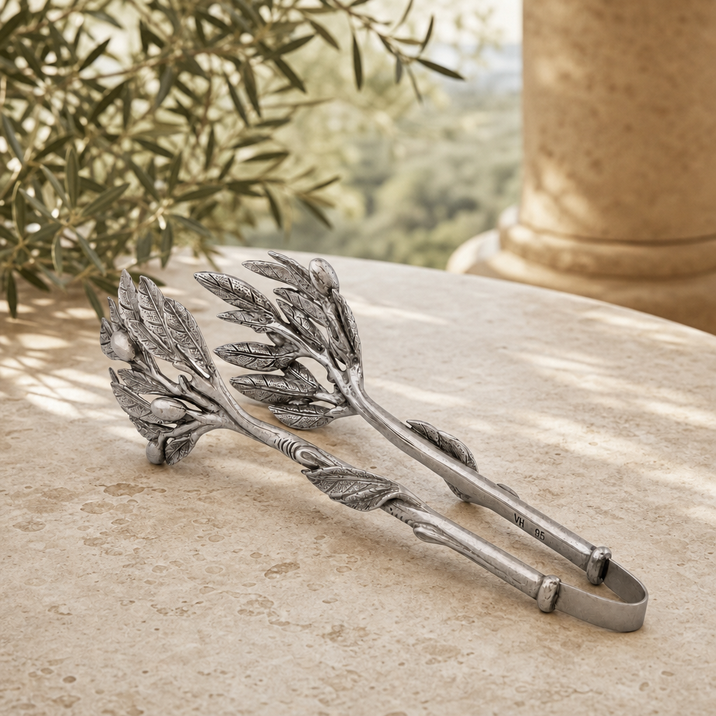 Pewter Olive Pattern Ice / Bread Tongs 2
