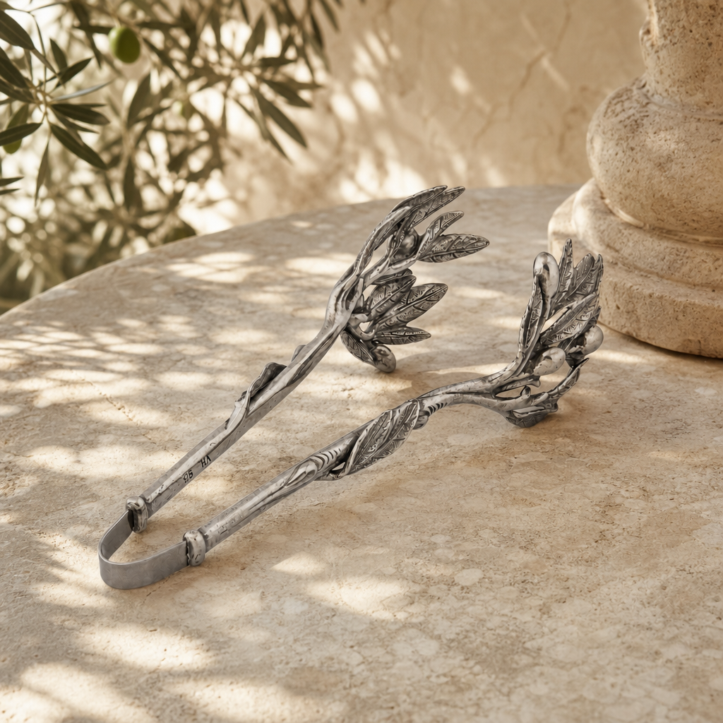 Pewter Olive Pattern Ice / Bread Tongs 5