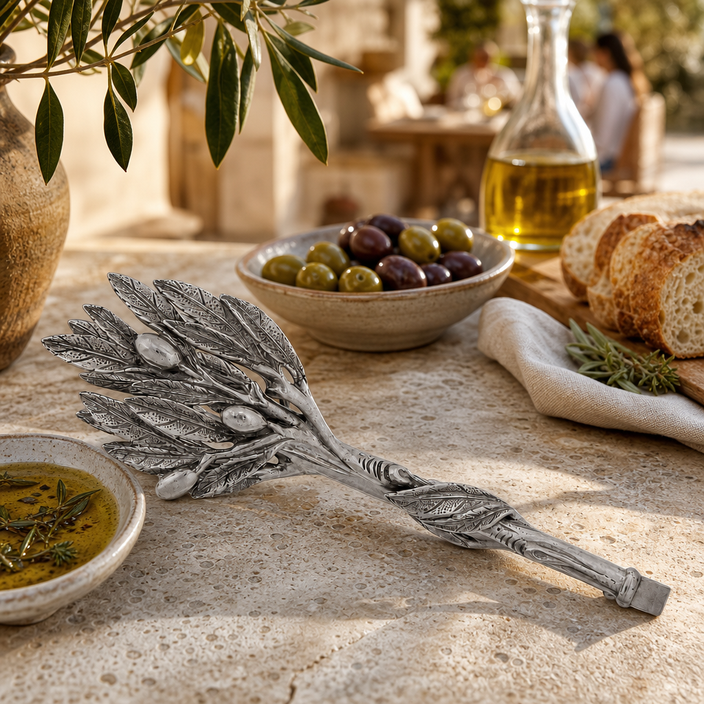 Pewter Olive Pattern Ice / Bread Tongs 7