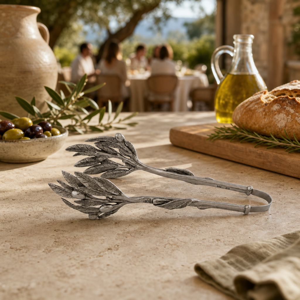 Pewter Olive Pattern Ice / Bread Tongs 8