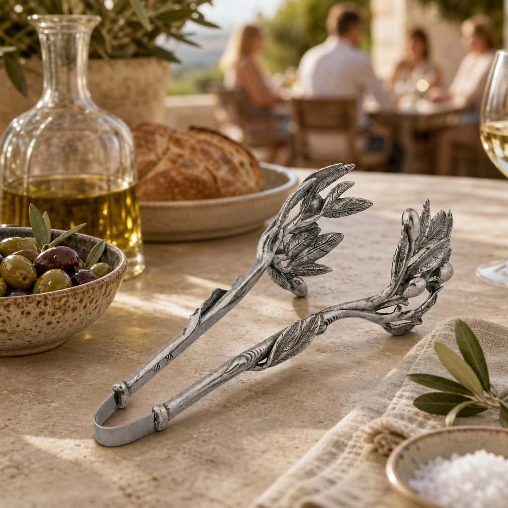 Pewter Olive Pattern Ice / Bread Tongs 9
