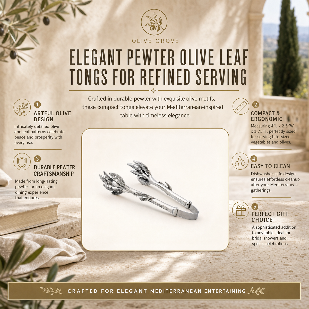 Pewter Olive Pattern Nuts and Olives Tongs 11