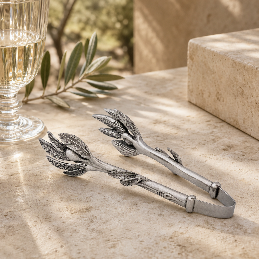 Pewter Olive Pattern Nuts and Olives Tongs 1