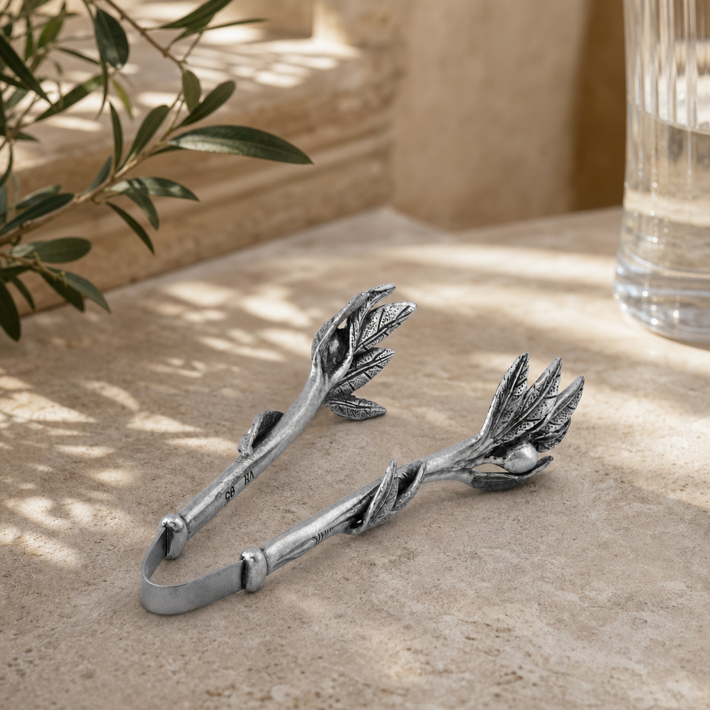Pewter Olive Pattern Nuts and Olives Tongs 4