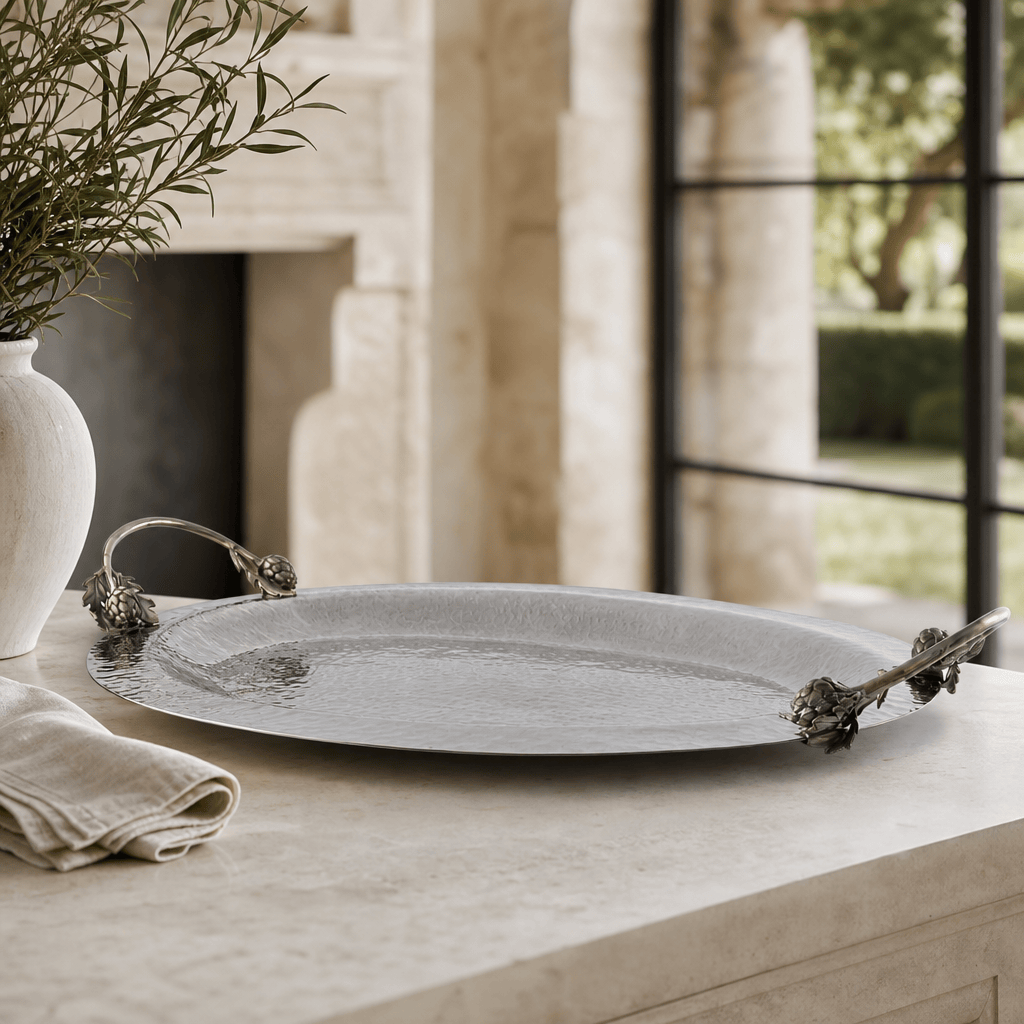 Artichoke Handle Large Steel Serving Tray 2