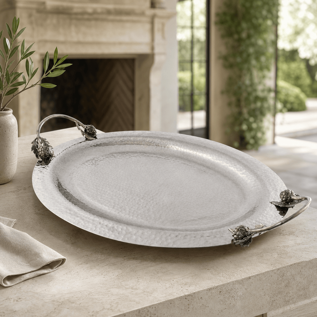 Artichoke Handle Large Steel Serving Tray 3