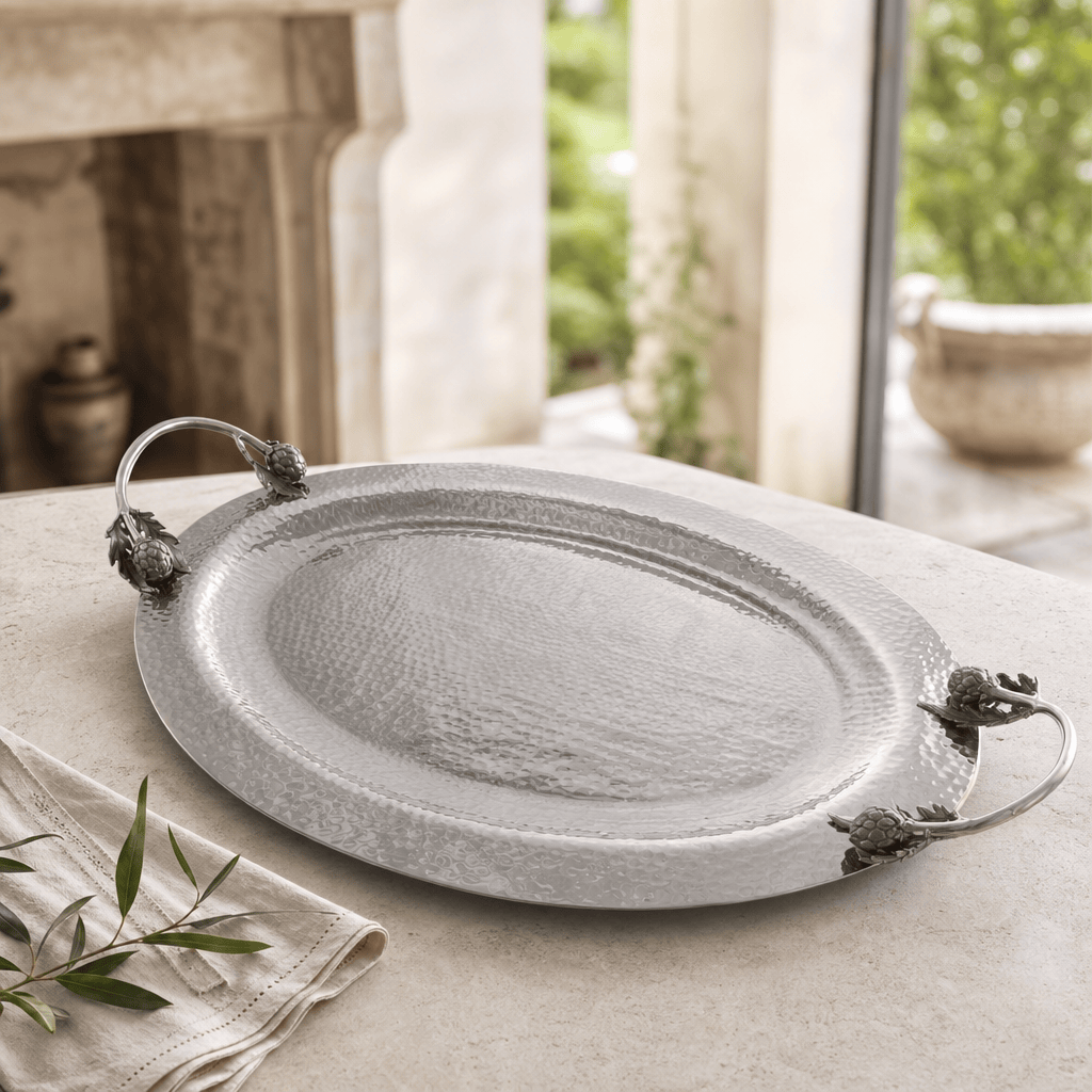 Artichoke Handle Large Steel Serving Tray 4