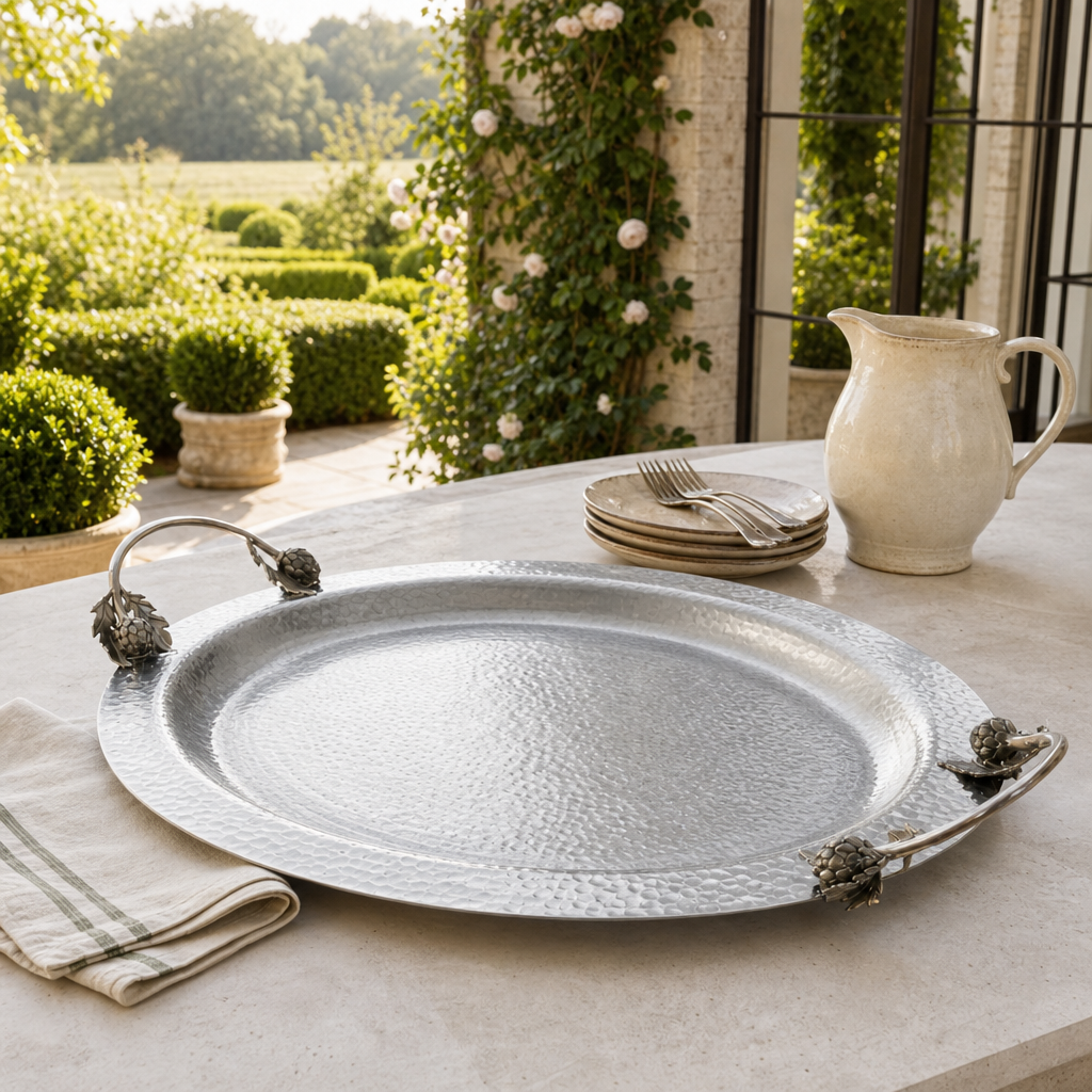 Artichoke Handle Large Steel Serving Tray 6