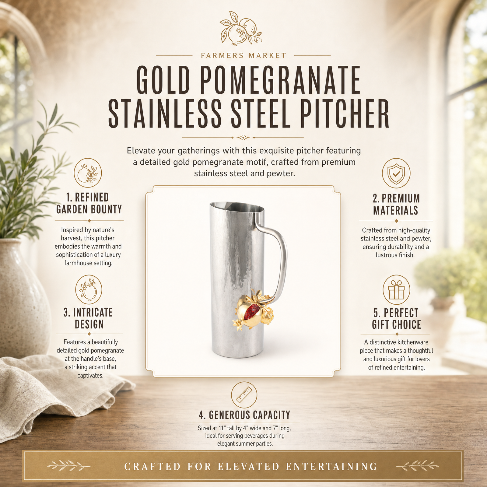 Gold Pomegranate Stainless Steel Pitcher 11