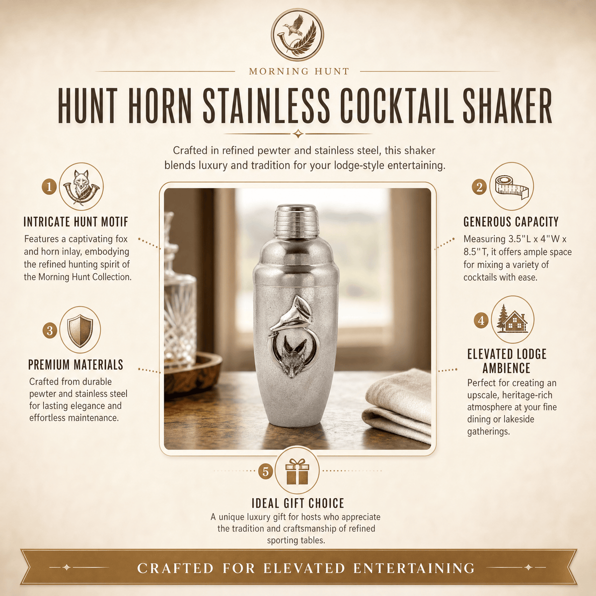 Hunt Horn Stainless Cocktail Shaker 9